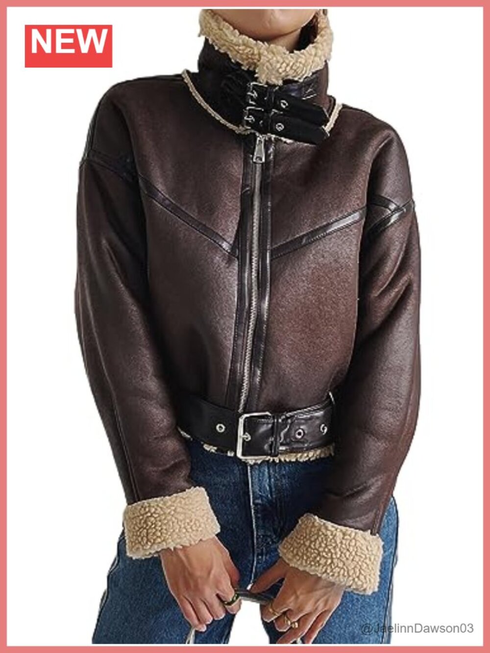 Faux Leather Sherpa Lined Aviator Bomber Jacket Cropped Oversized